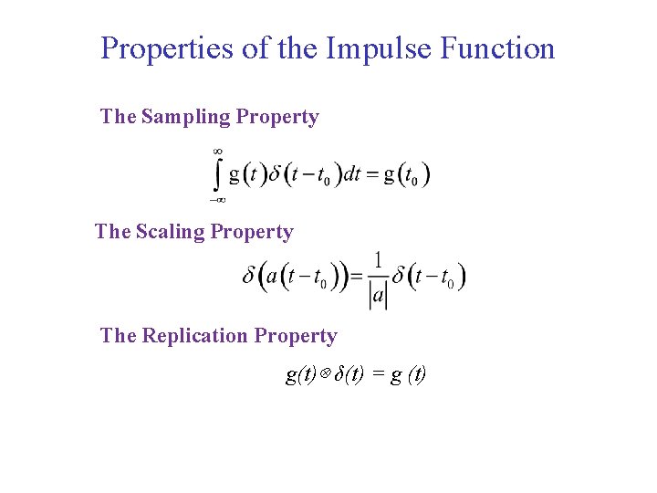 Properties of the Impulse Function The Sampling Property The Scaling Property The Replication Property