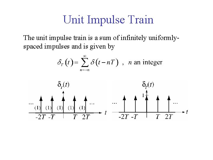 Unit Impulse Train The unit impulse train is a sum of infinitely uniformlyspaced impulses