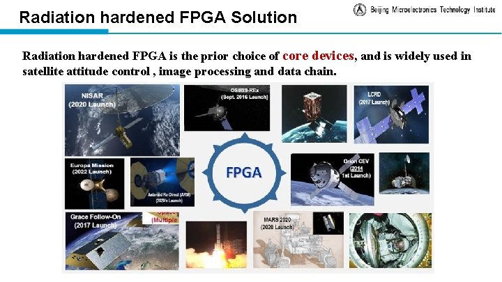 Radiation hardened FPGA Solution Radiation hardened FPGA is the prior choice of core devices,