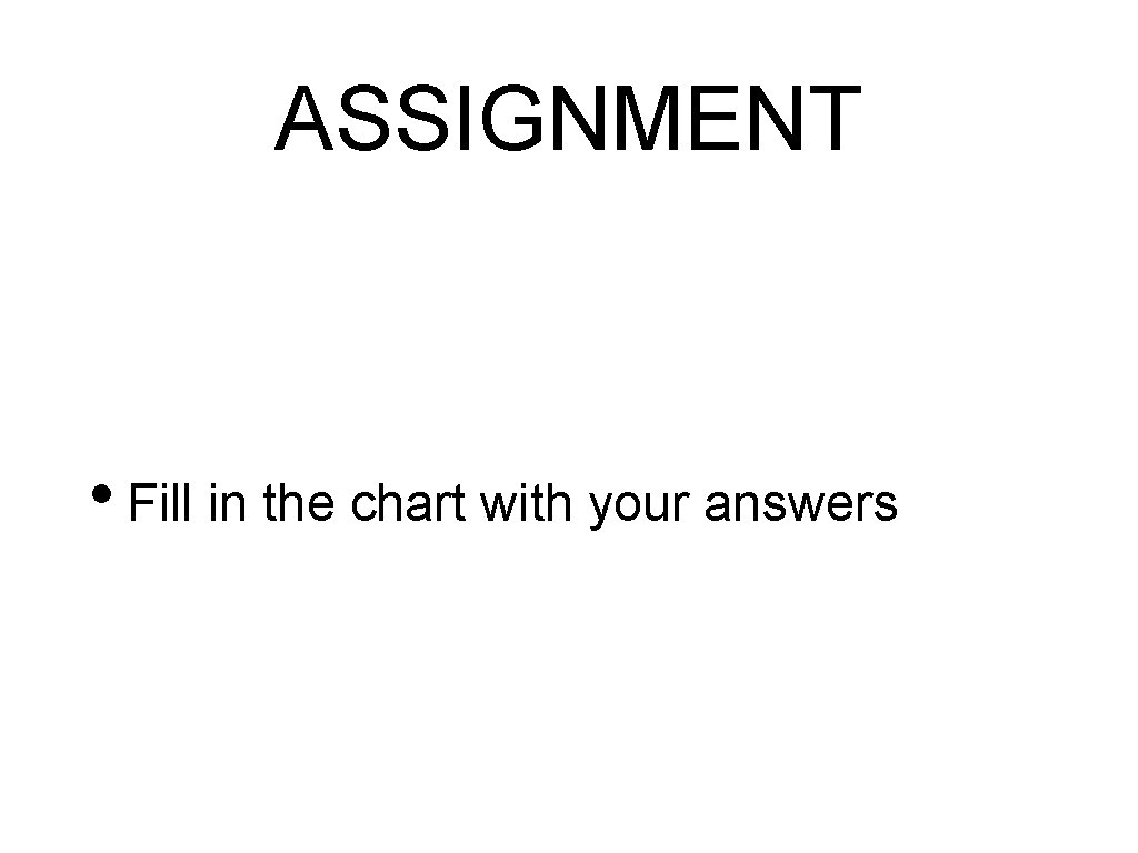 ASSIGNMENT • Fill in the chart with your answers 