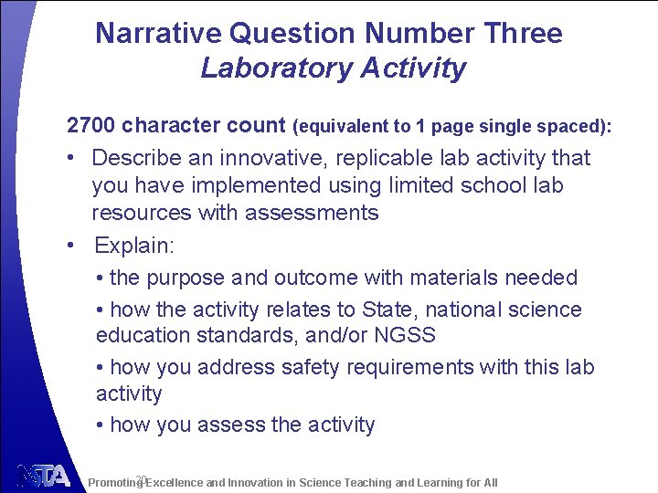 Narrative Question Number Three Laboratory Activity 2700 character count (equivalent to 1 page single