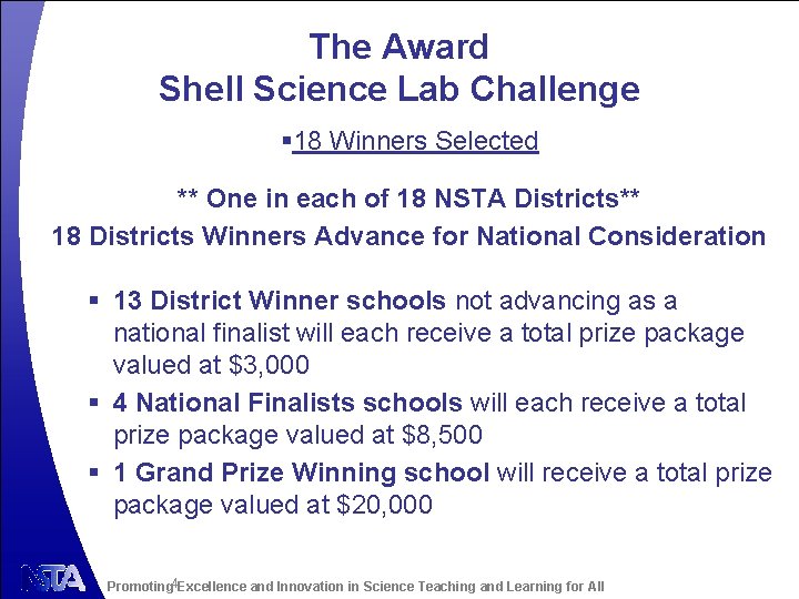 The Award Shell Science Lab Challenge § 18 Winners Selected ** One in each