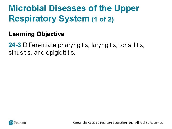Microbial Diseases of the Upper Respiratory System (1 of 2) Learning Objective 24 -3