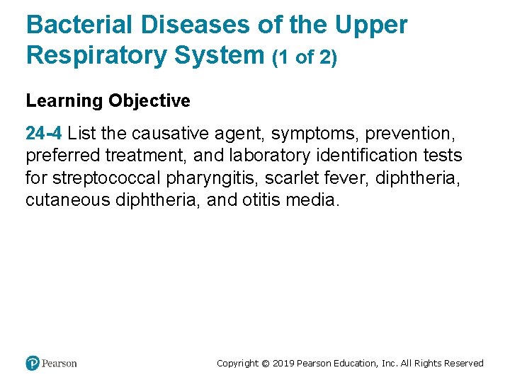 Bacterial Diseases of the Upper Respiratory System (1 of 2) Learning Objective 24 -4