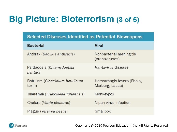 Big Picture: Bioterrorism (3 of 5) Copyright © 2019 Pearson Education, Inc. All Rights