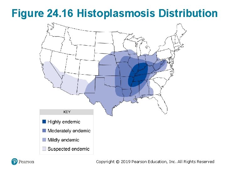 Figure 24. 16 Histoplasmosis Distribution Copyright © 2019 Pearson Education, Inc. All Rights Reserved