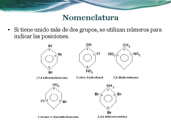Nomenclatura • Si tiene unido más de dos grupos, se utilizan números para indicar