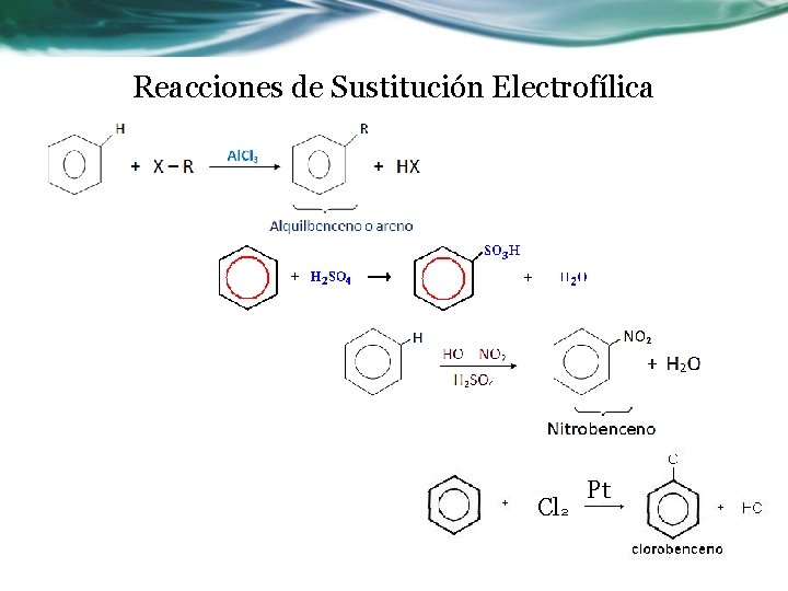 Reacciones de Sustitución Electrofílica Cl 2 Pt 