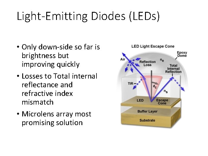 Light-Emitting Diodes (LEDs) • Only down-side so far is brightness but improving quickly •