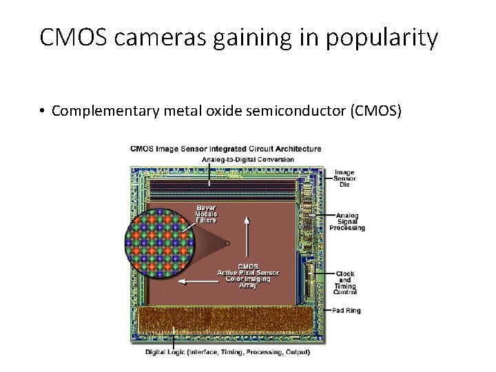 CMOS cameras gaining in popularity • Complementary metal oxide semiconductor (CMOS) 