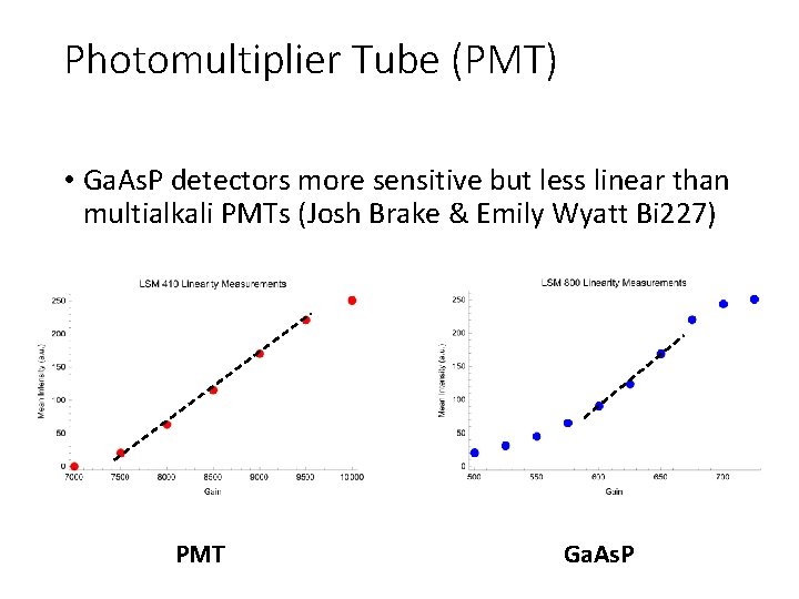 Photomultiplier Tube (PMT) • Ga. As. P detectors more sensitive but less linear than