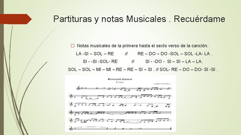 Partituras y notas Musicales. Recuérdame � Notas musicales de la primera hasta el sexto