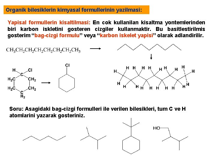 Organik bilesiklerin kimyasal formullerinin yazilmasi: Yapisal formullerin kisaltilmasi: En cok kullanilan kisaltma yontemlerinden biri