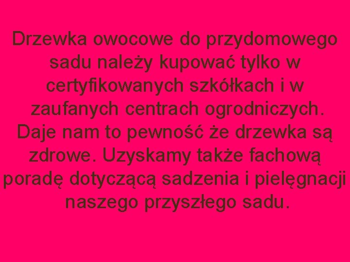 Drzewka owocowe do przydomowego sadu należy kupować tylko w certyfikowanych szkółkach i w zaufanych