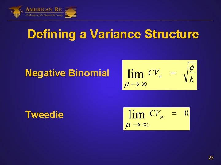 Defining a Variance Structure Negative Binomial Tweedie 29 