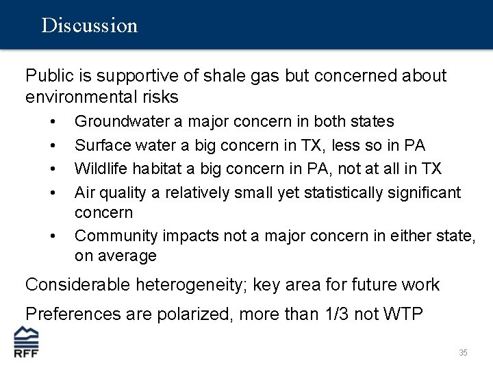 Discussion Public is supportive of shale gas but concerned about environmental risks • •
