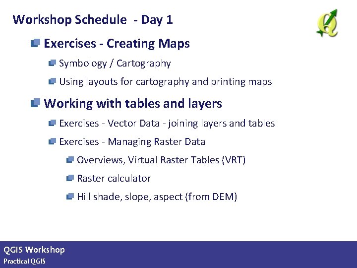 Workshop Schedule - Day 1 Exercises - Creating Maps Symbology / Cartography Using layouts