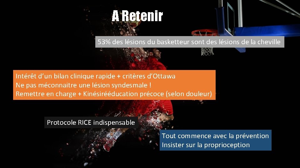 A Retenir 53% des lésions du basketteur sont des lésions de la cheville Intérêt