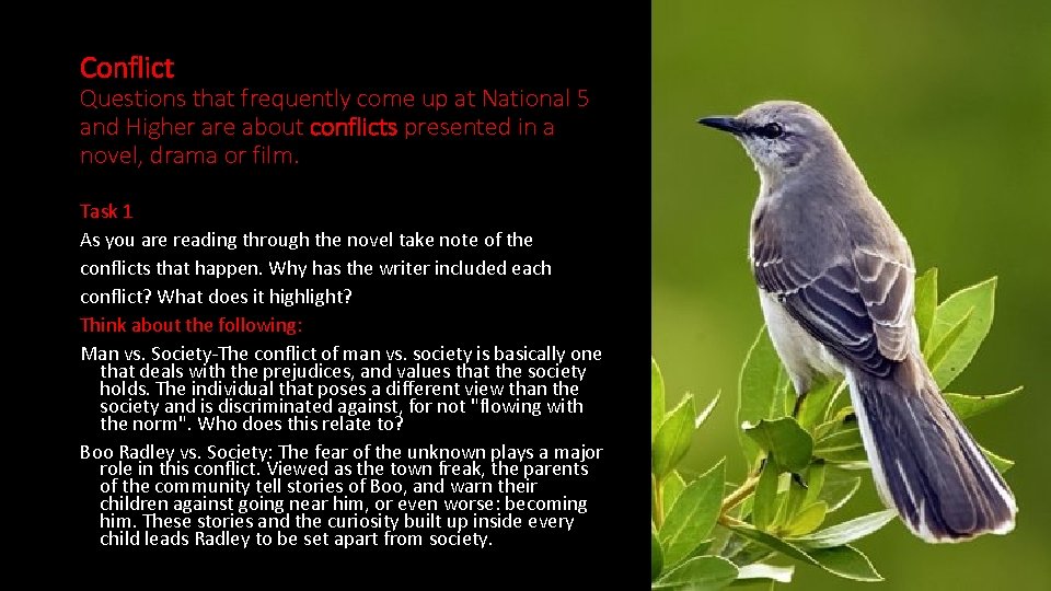 Conflict Questions that frequently come up at National 5 and Higher are about conflicts