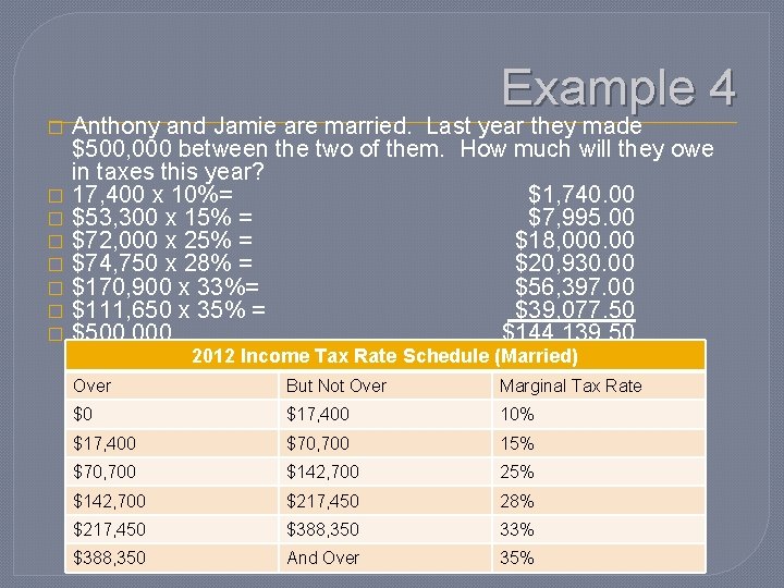 Example 4 � � � � Anthony and Jamie are married. Last year they
