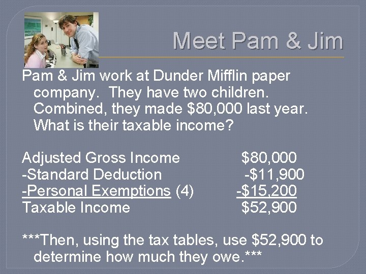 Meet Pam & Jim work at Dunder Mifflin paper company. They have two children.