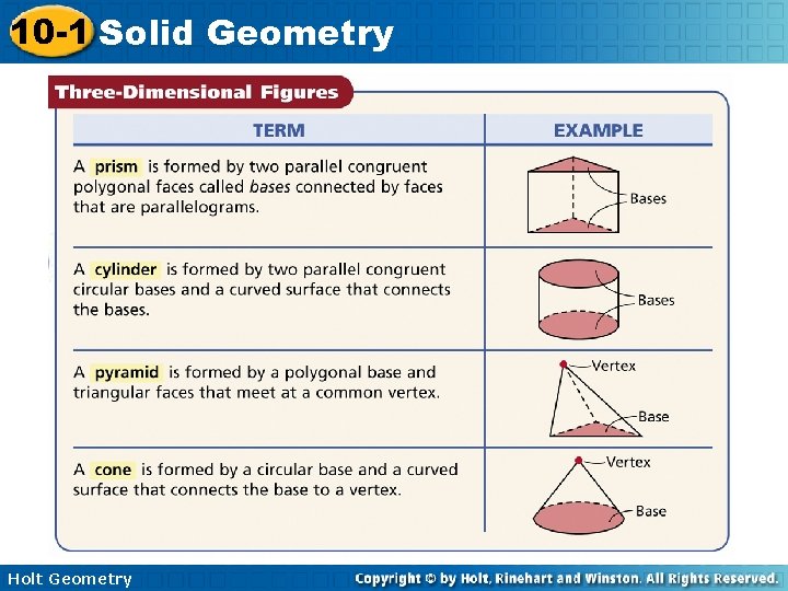 10 -1 Solid Geometry Holt Geometry 