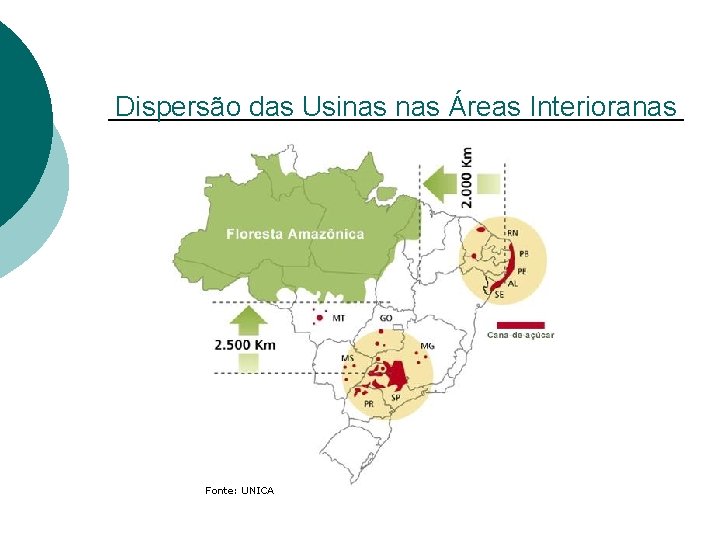 Dispersão das Usinas Áreas Interioranas Fonte: UNICA 