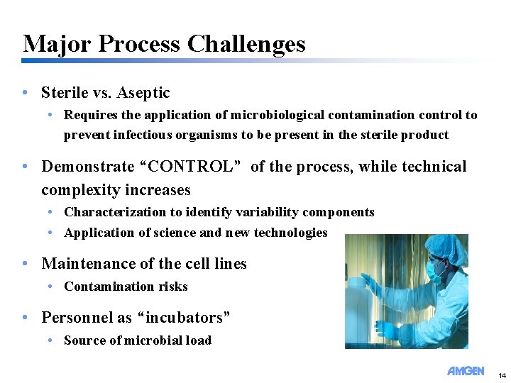 Major Process Challenges • Sterile vs. Aseptic • Requires the application of microbiological contamination