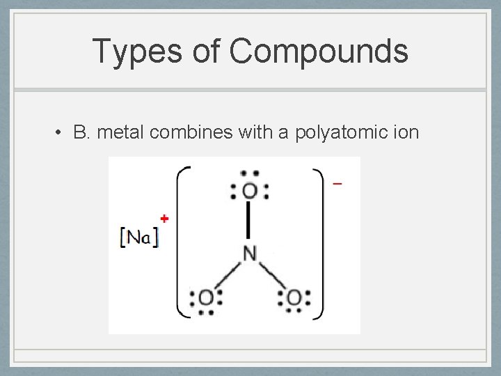 Types of Compounds • B. metal combines with a polyatomic ion 