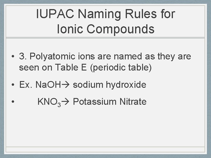 IUPAC Naming Rules for Ionic Compounds • 3. Polyatomic ions are named as they