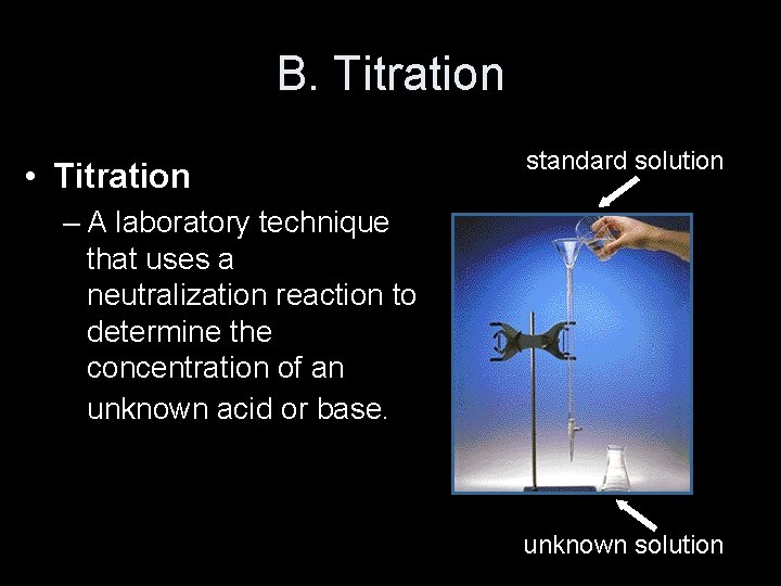 B. Titration • Titration standard solution – A laboratory technique that uses a neutralization