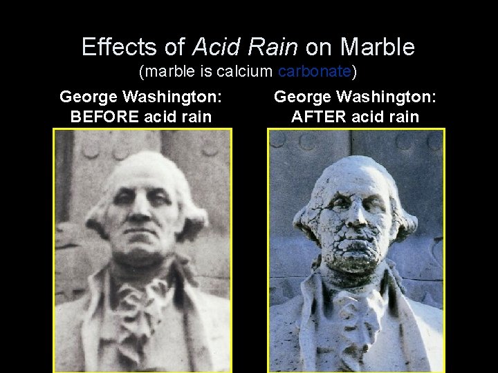 Effects of Acid Rain on Marble (marble is calcium carbonate) George Washington: BEFORE acid