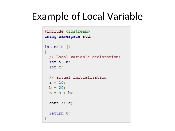 Example of Local Variable 