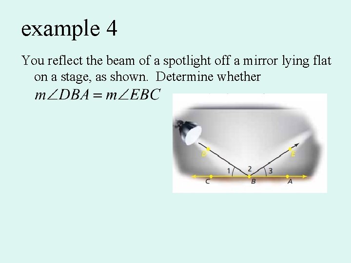 example 4 You reflect the beam of a spotlight off a mirror lying flat