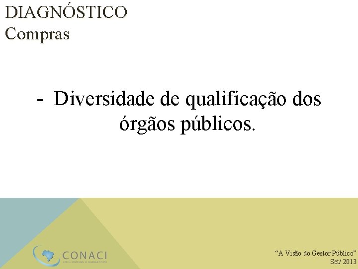 DIAGNÓSTICO Compras - Diversidade de qualificação dos órgãos públicos. “A Visão do Gestor Público”