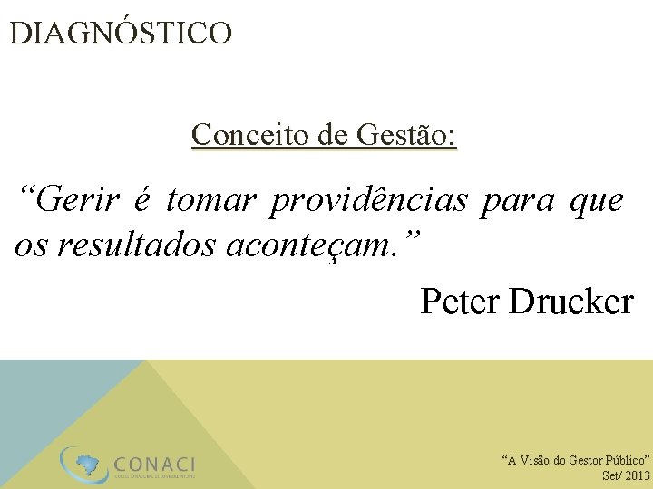 DIAGNÓSTICO Conceito de Gestão: “Gerir é tomar providências para que os resultados aconteçam. ”