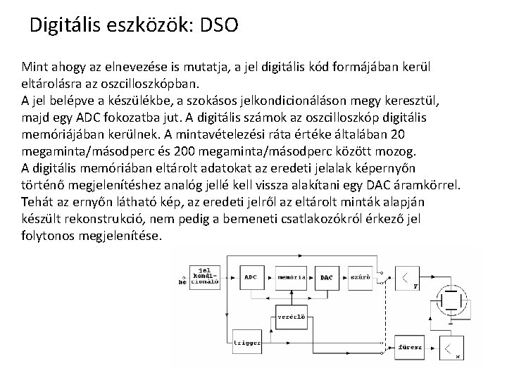 Digitális eszközök: DSO Mint ahogy az elnevezése is mutatja, a jel digitális kód formájában