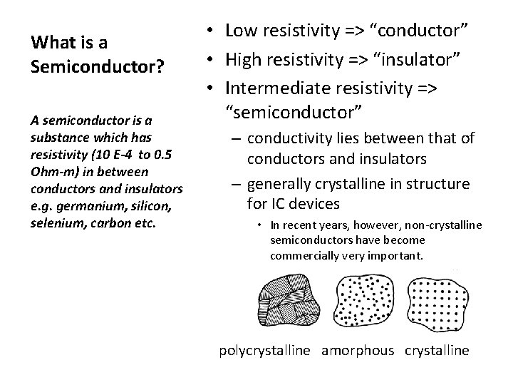 What is a Semiconductor? A semiconductor is a substance which has resistivity (10 E-4