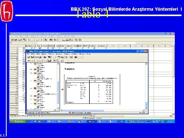 BBY 207: Sosyal Bilimlerde Araştırma Yöntemleri I Tablo 4 Y. T. 