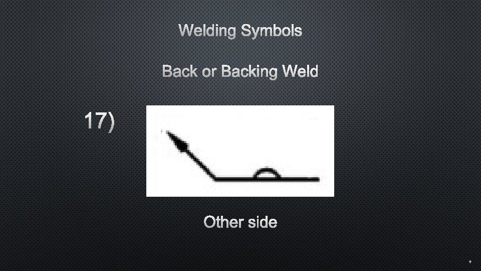 Welding Symbols Back or Backing Weld 17) Other side * 