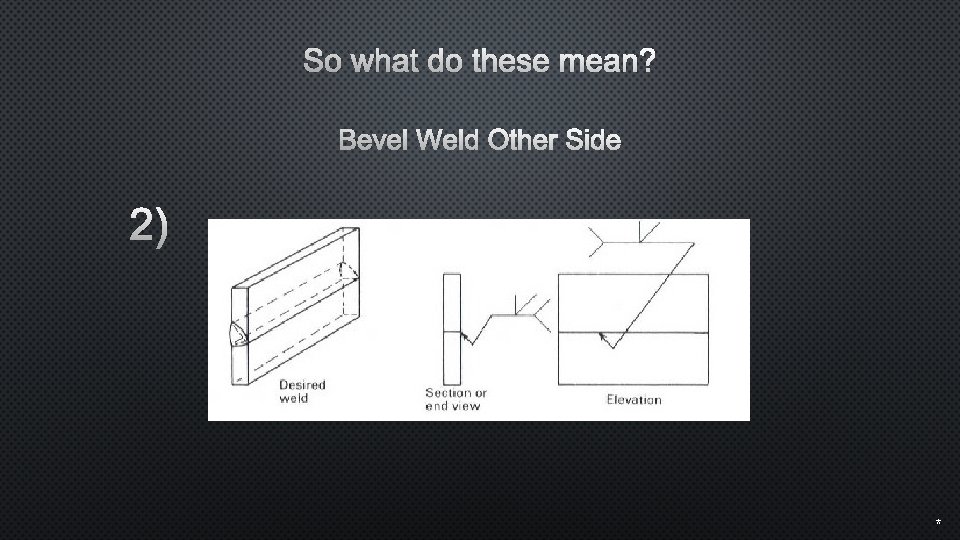 So what do these mean? Bevel Weld Other Side 2) * 