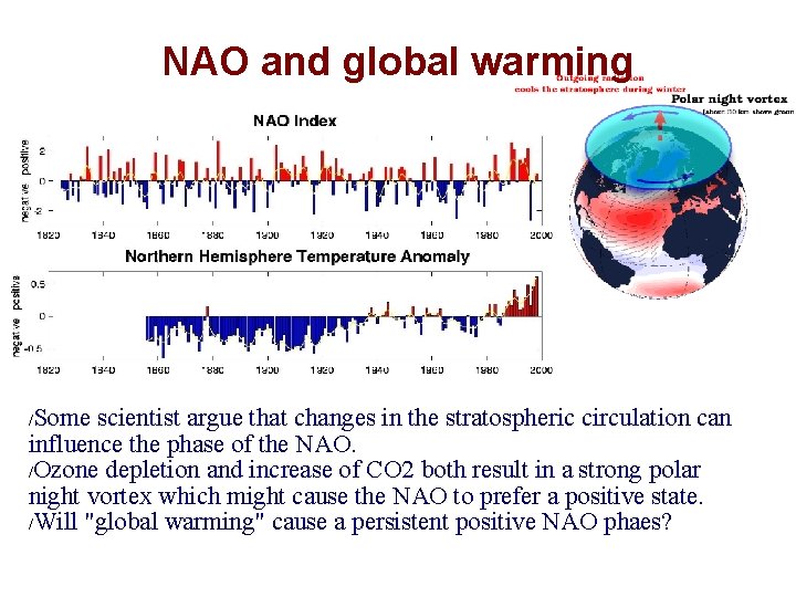 NAO and global warming Some scientist argue that changes in the stratospheric circulation can