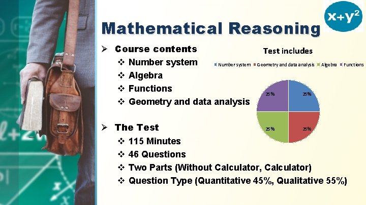 Mathematical Reasoning Ø Course contents v Number system v Algebra v Functions v Geometry