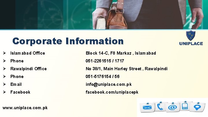 Corporate Information Ø Islamabad Office Block 14 -C, F 8 Markaz , Islamabad Ø