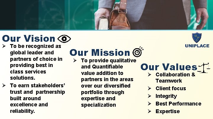 Our Vision Ø To be recognized as global leader and partners of choice in