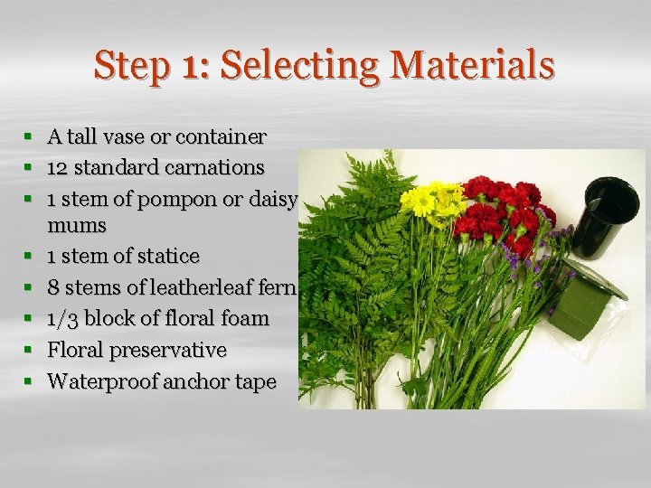 Step 1: Selecting Materials § § § § A tall vase or container 12