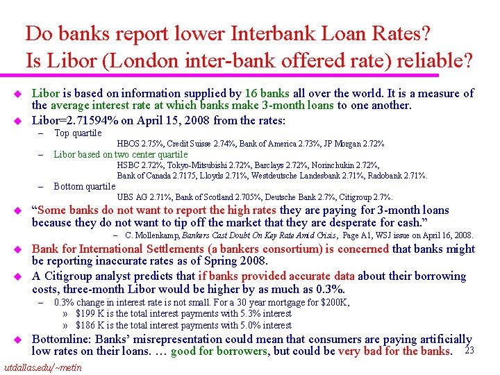Do banks report lower Interbank Loan Rates? Is Libor (London inter-bank offered rate) reliable?