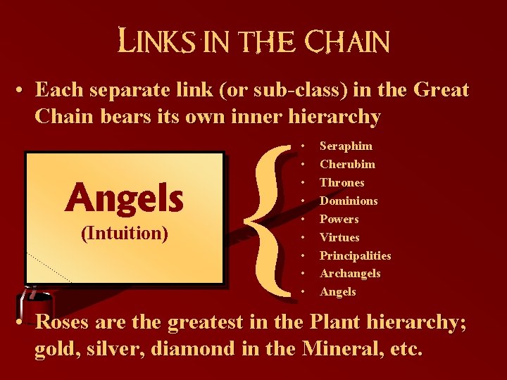 Links in the Chain • Each separate link (or sub-class) in the Great Chain