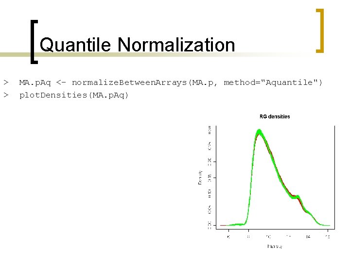 Quantile Normalization > > MA. p. Aq <- normalize. Between. Arrays(MA. p, method="Aquantile") plot.