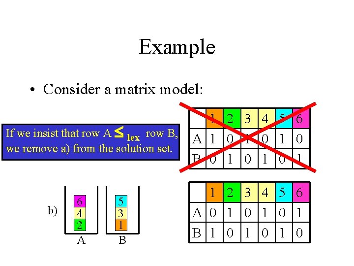 Example • Consider a matrix model: If we insist that row A lex row